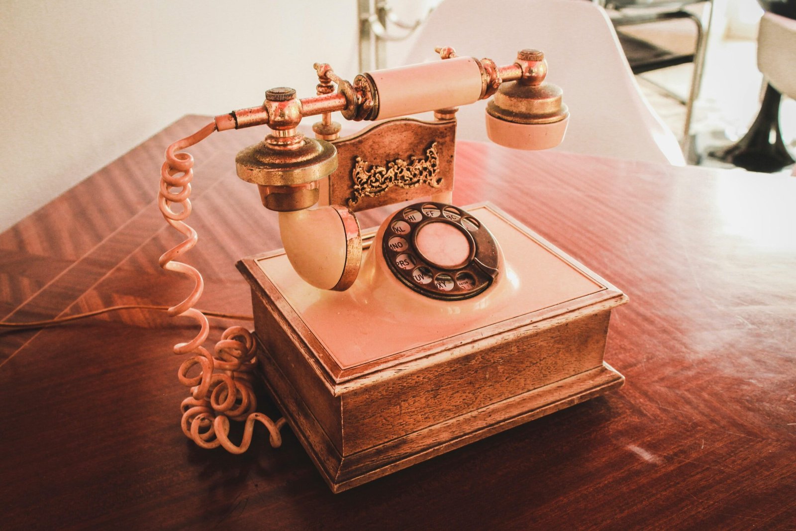 a telephone lying on a table